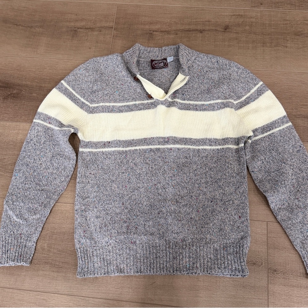 Victoria Dry Goods Wool Blend Vintage Sweater Men L Gray Cream Speckled USA Made